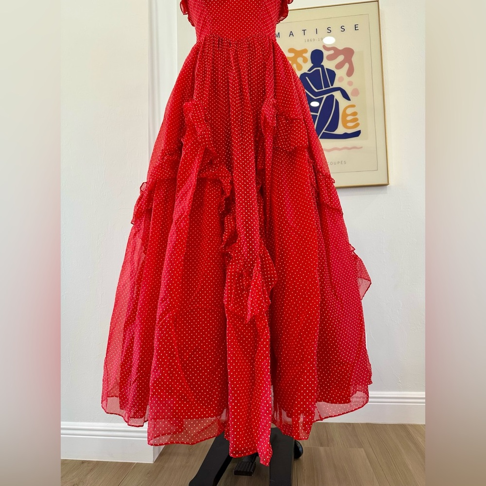 Vintage 70’s/80’s Polka Dot Ruffle Gown - Picture 9 of 16